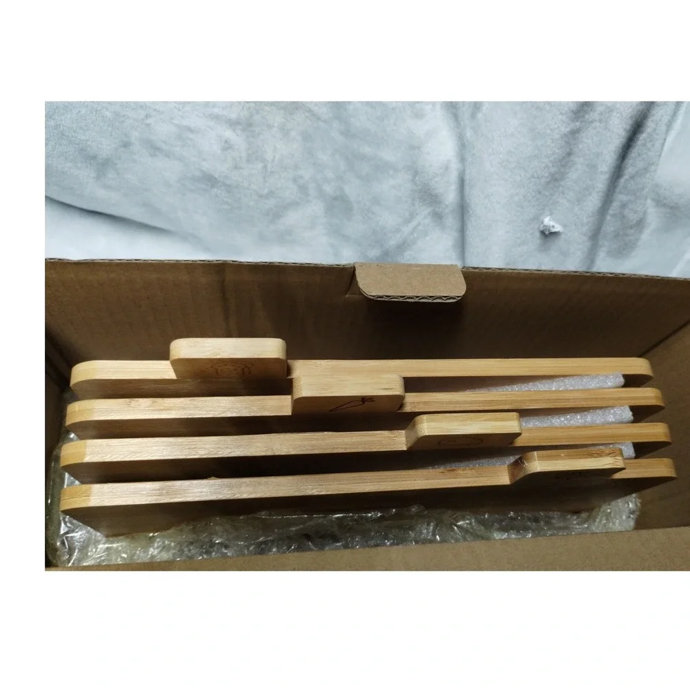 Papa Blue Labeled Bamboo Cutting Board Set of 4 with Stand Juice Groove Non-Slip